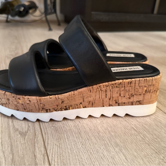 Steve Madden Black Platform Shoes with Cork Sole - Picture 7 of 9